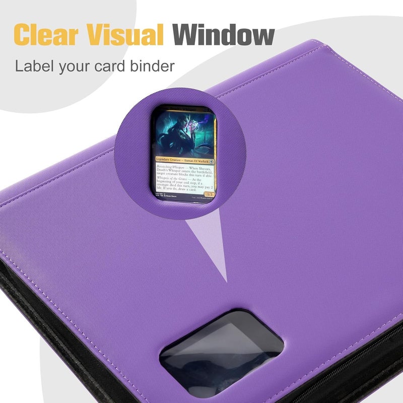 Procase Top Loader Binder, 9 Pocket Holds 324 Toploaders, Waterproof PU Leather with Non-PVC Pockets for Trading Cards or Sports Cards, Compatible with TCG, MTG in 3"x4" Toploader -Purple - Image 3